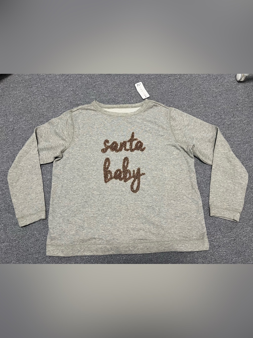 'Santa Baby' Grey Glitter Sweatshirt women’s L